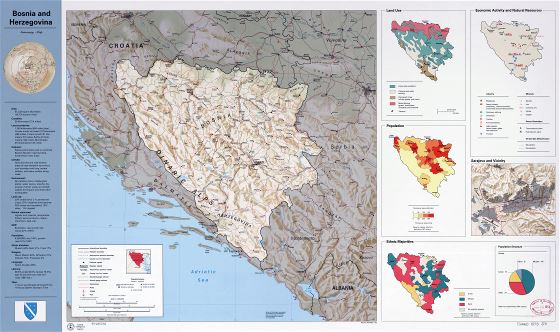 Large scale country profile map of Bosnia and Herzegovina - 1993