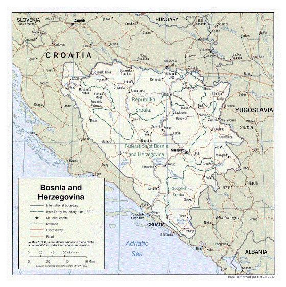 Political and administrative map of Bosnia and Herzegovina - 2002