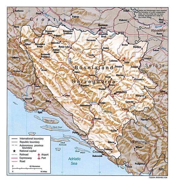 Political map of Bosnia and Herzegovina - 1994