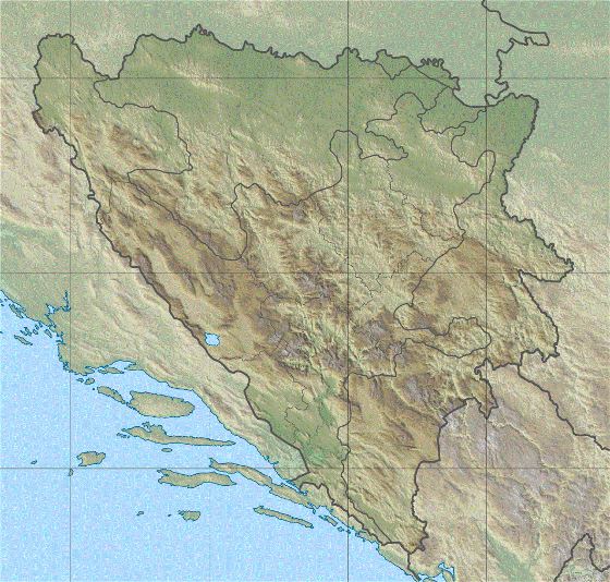 Relief map of Bosnia and Herzegovina