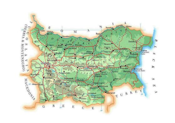 Elevation map of Bulgaria