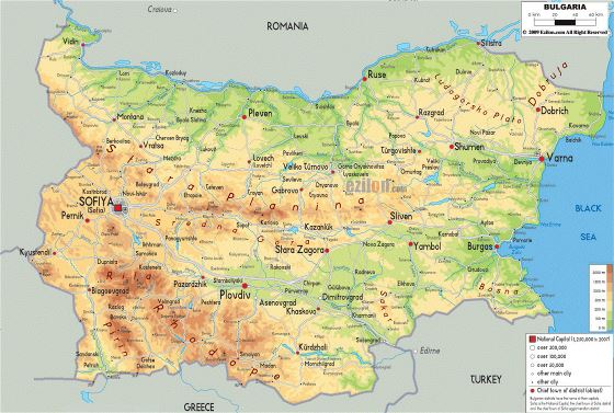 Physical map of Bulgaria