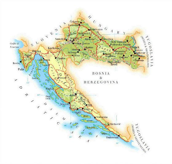 Elevation map of Croatia