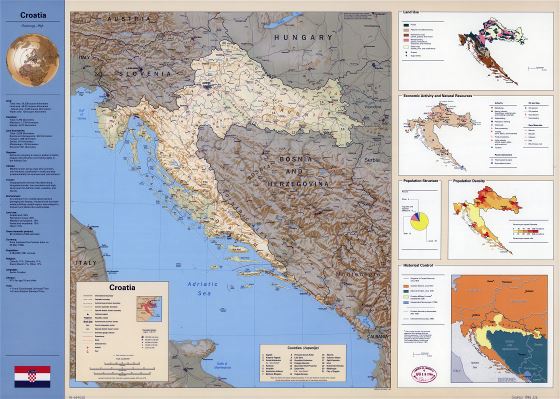 In high resolution country profile map of Croatia - 1996