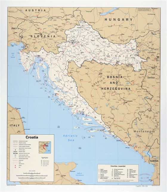 In high resolution political and administrative map of Croatia - 1995