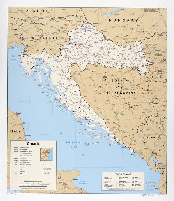 Large detailed political and administrative map of Croatia - 1995