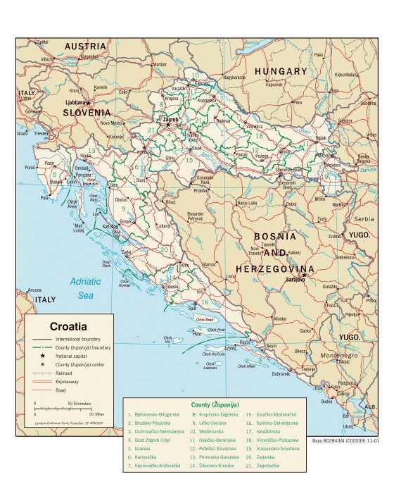 Large political and administrative map of Croatia - 2001