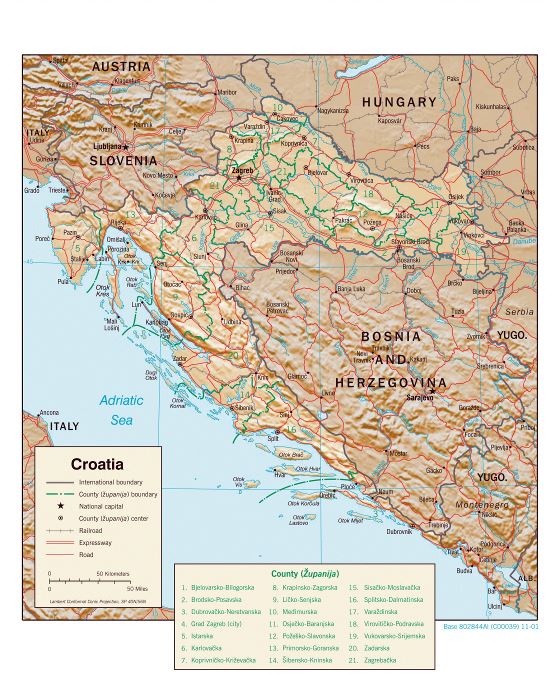 Large political and administrative map of Croatia - 2001