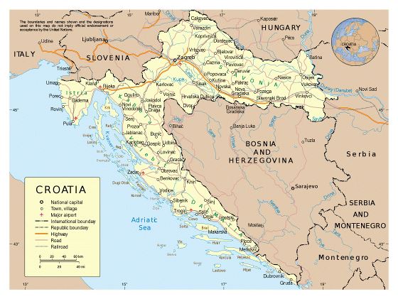 Large political map of Croatia