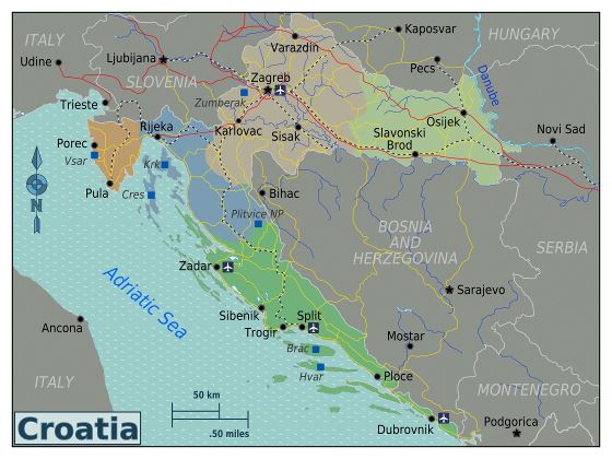 Large regions map of Croatia