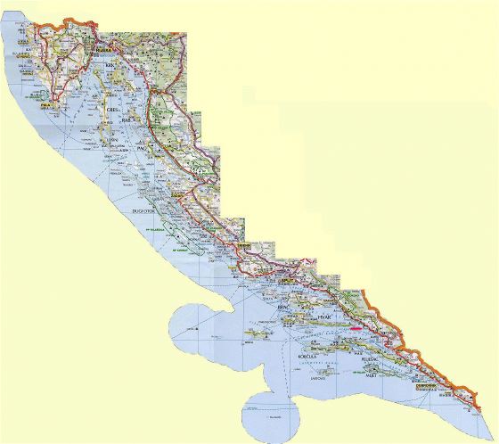 Large road map of the Croatian Coast