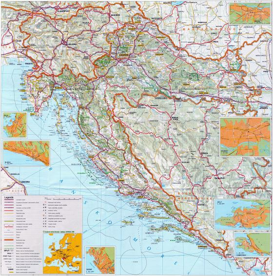 Large scale road map of Croatia