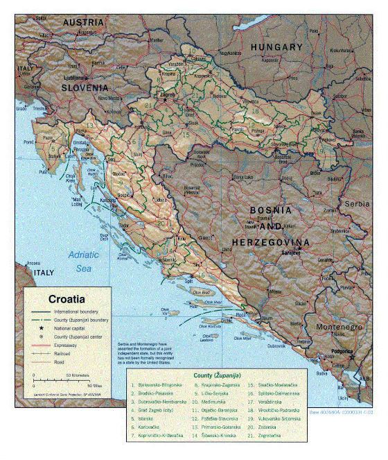 Political and administrative map of Croatia - 2000