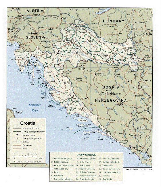Political and administrative map of Croatia - 2001