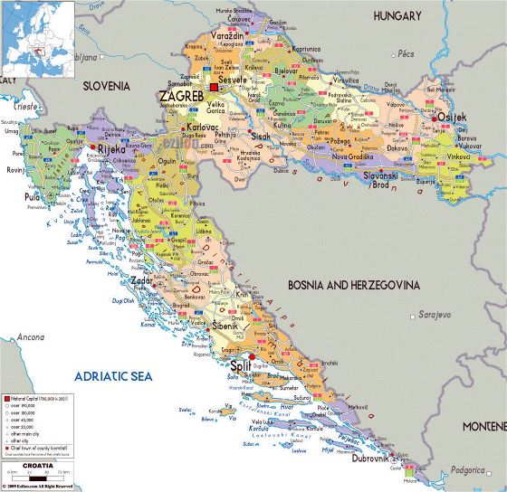 Political and administrative map of Croatia