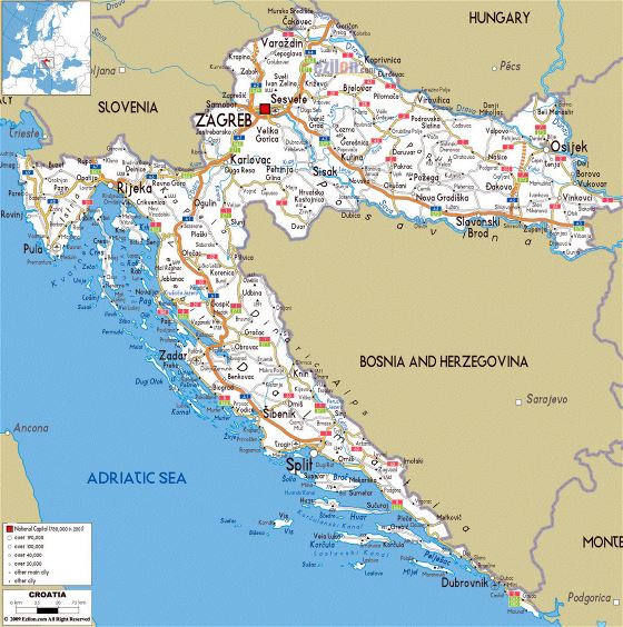 Road map of Croatia