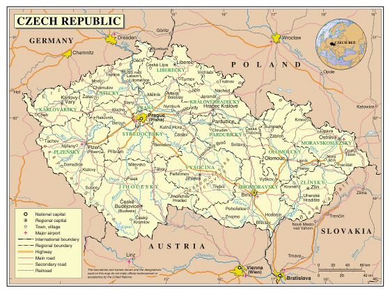 Large detailed political and administrative map of Czech Republic
