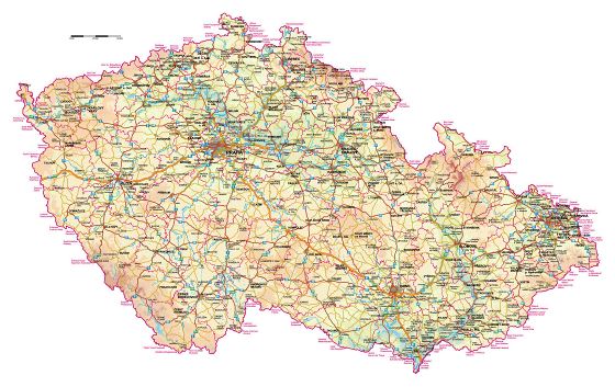 Large elevation map of Czech Republic
