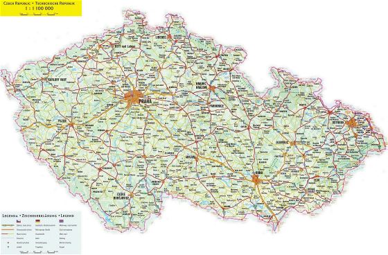 Large road map of Czech Republic