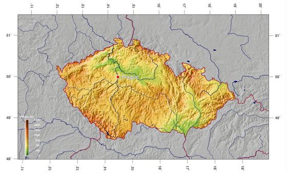 Physical map of Czech Republic