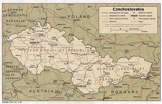 Political and administrative map of Czechoslovakia - 1985
