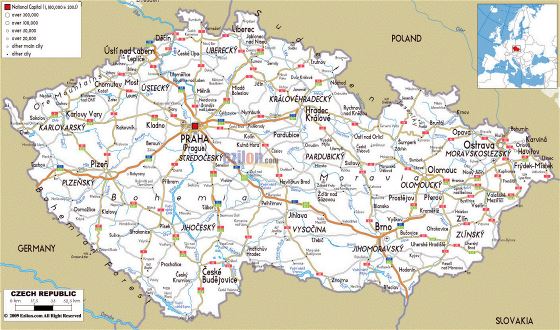 Road map of Czech Republic