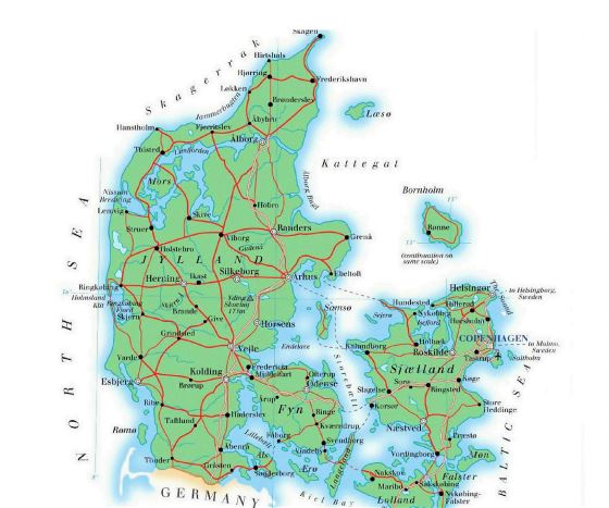 Large elevation map of Denmark