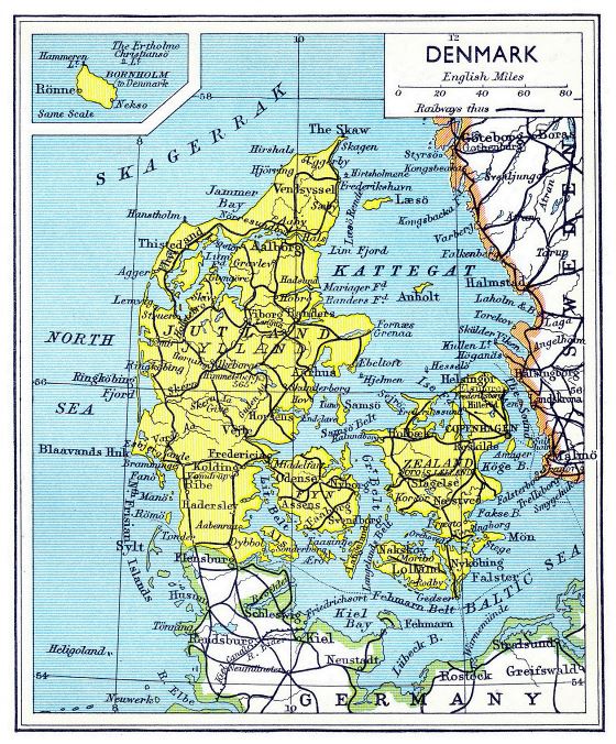 Large old road map of Denmark - 1941
