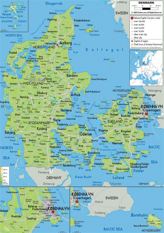 Large physical map of Denmark