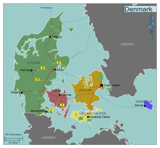Large regions map of Denmark
