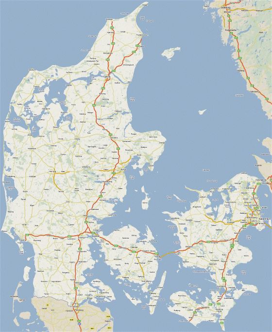 Large road map of Denmark