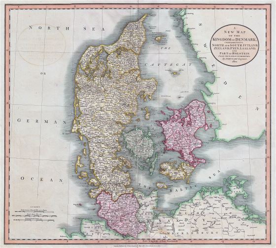 Large scale old map of Denmark - 1801