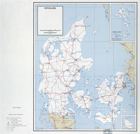 Large scale political and administrative map of Denmark -1962