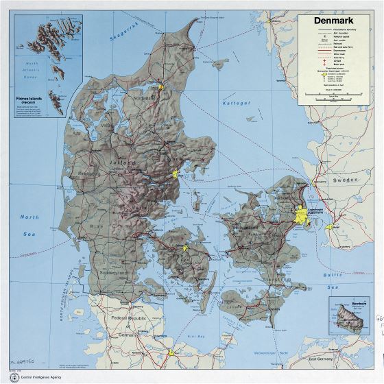Large scale political and administrative map of Denmark - 1974