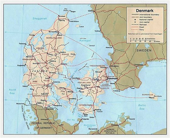 Political and administrative map of Denmark - 1981