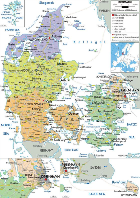 Political and administrative map of Denmark