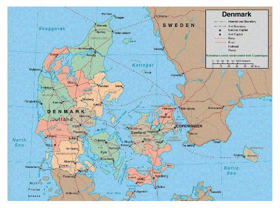 Political and administrative map of Denmark