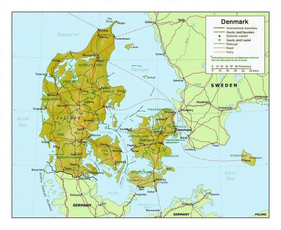 Political and administrative map of Denmark