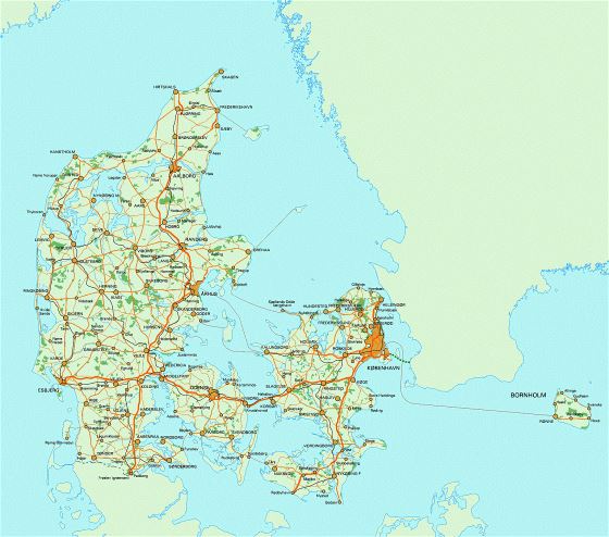 Road map of Denmark