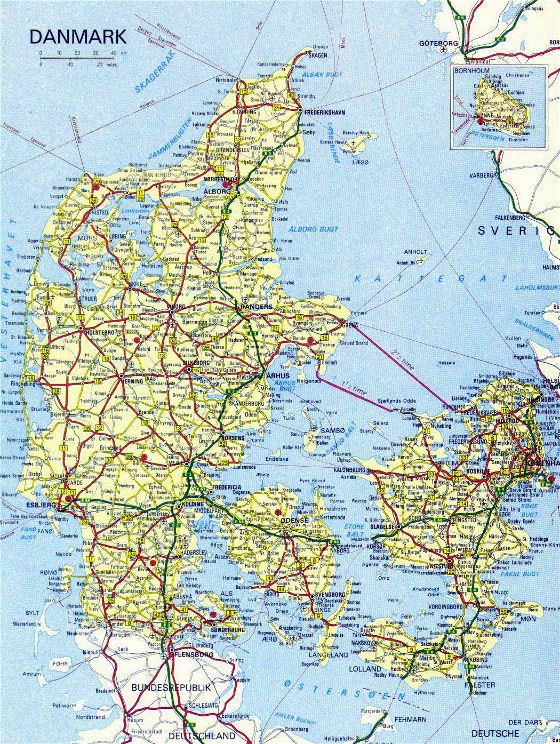 Road map of Denmark