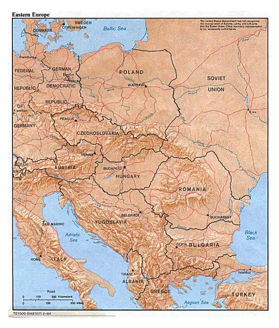 Political map of Eastern Europe - 1984