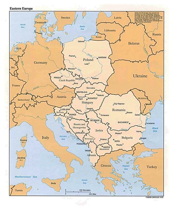 Political map of Eastern Europe - 1993