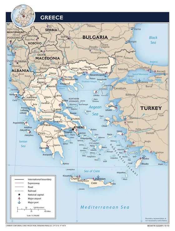 Large detailed political map of Greece - 2010