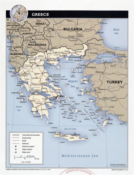 Large political map of Greece - 2010