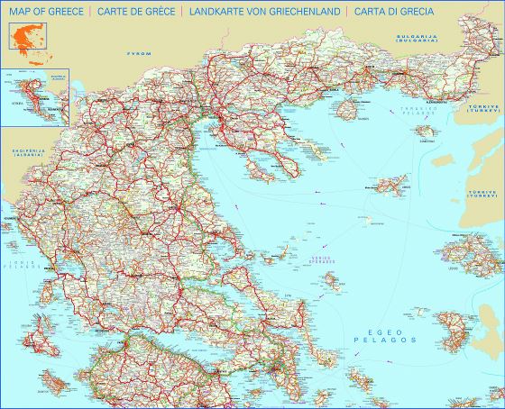 Large scale road map of Greece