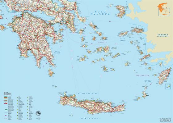 Large scale road map of Greece
