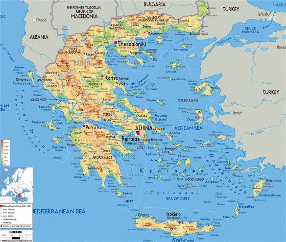 Physical map of Greece