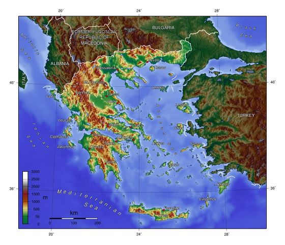 Physical map of Greece