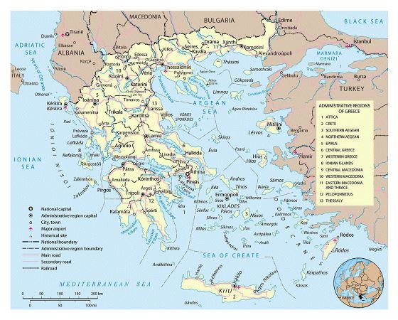 Political and administrative map of Greece