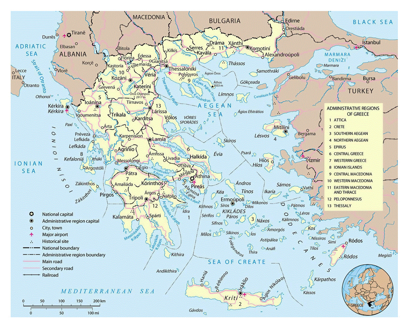 Political and administrative map of Greece | Greece | Europe | Mapslex ...